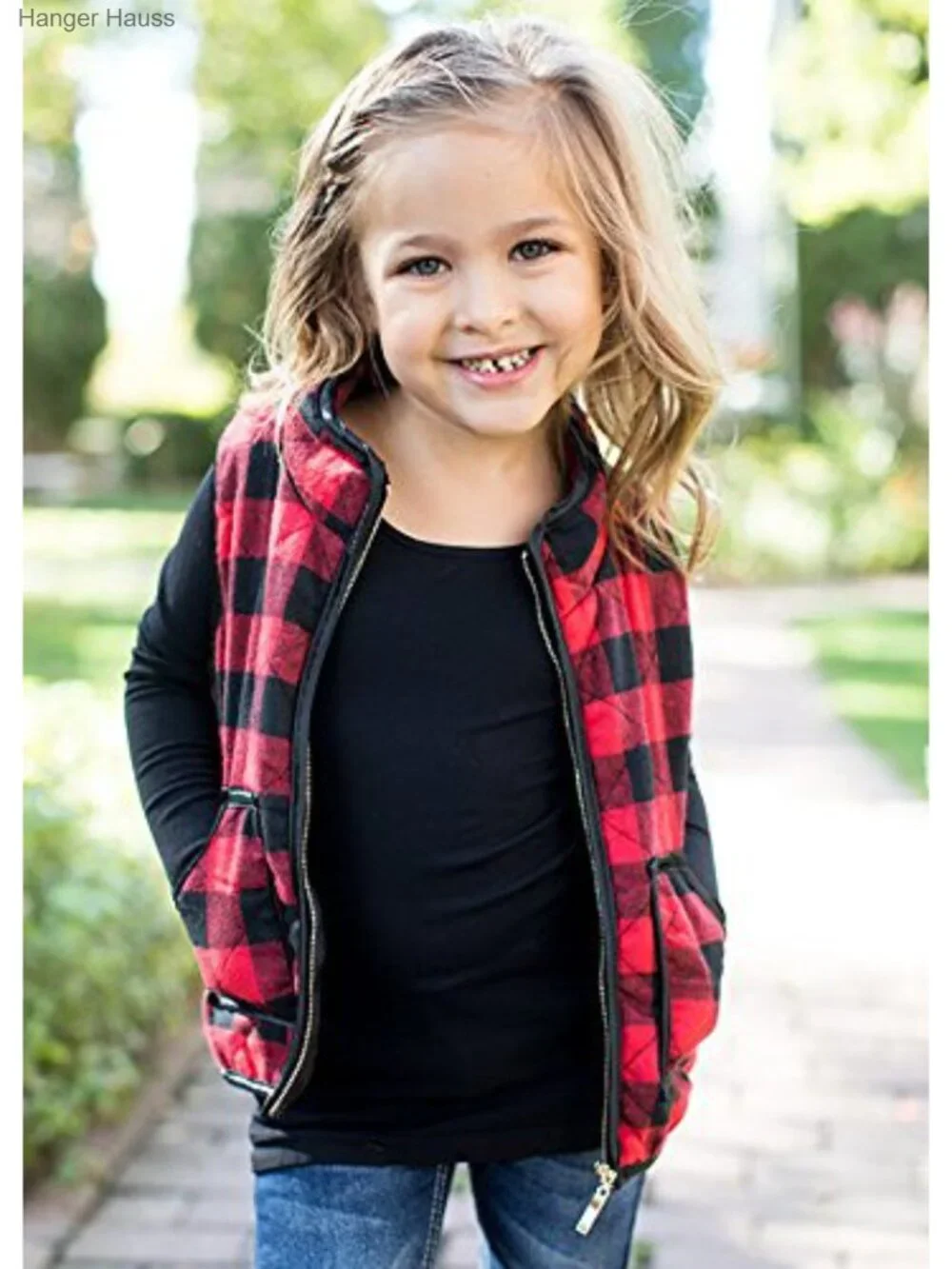 Girls Cotton Blend Plaid Quilted Vest Puff Lined Gilet Windproof